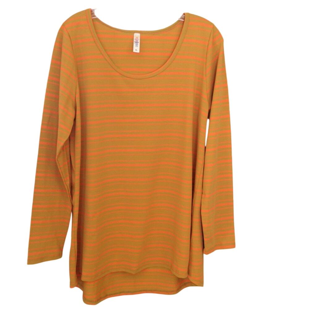 LulaRoe Lynnae Womens Shirt Top Tunic Mustard Gold Orange Striped Size XL